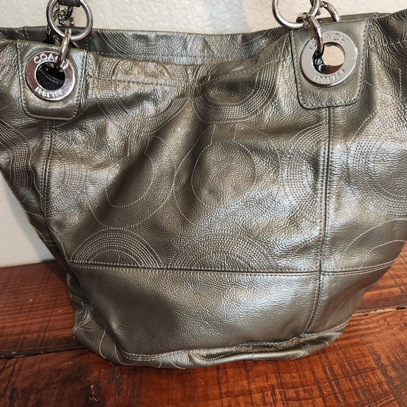 Vintage Y2K COACH Alex Patent Leather Op Art Shoulder Handbag Tote - Picture 9 of 14